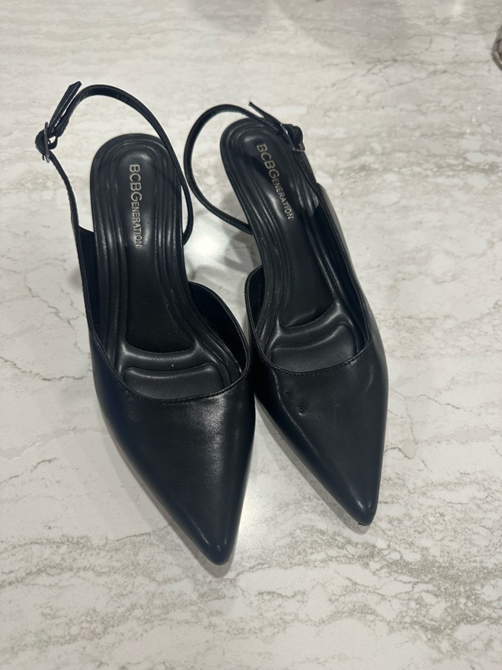 BCBGeneration Black Pointed Slingback Heels